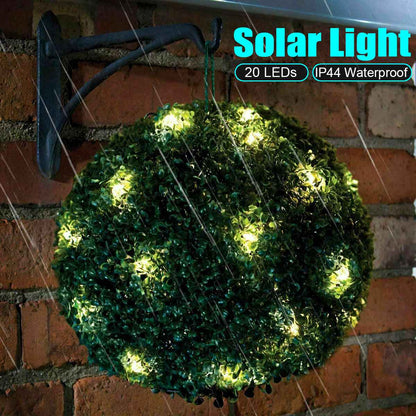 Lighteme Artificial Topiary Grass Ball with Solar Lights, includes hook