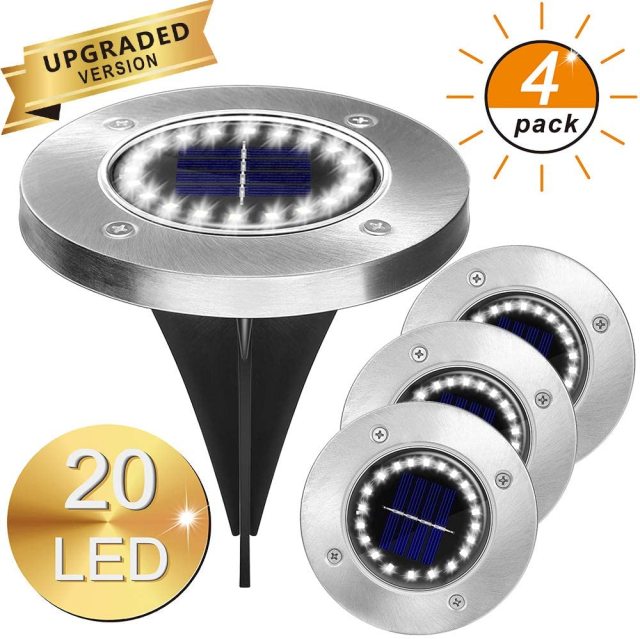 Lighteme Solar Garden Disk Lights 16LED Solar Ground Lights Underground Lights,4 Pack-20 Lumen