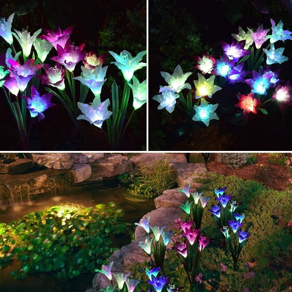Lighteme Solar Lily Flower Lights (Pack of 4 = 16 Flowers)