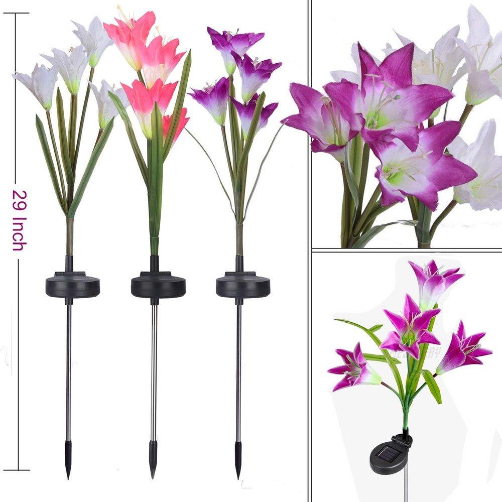 Lighteme Solar Lily Flower Lights (Pack of 4 = 16 Flowers)