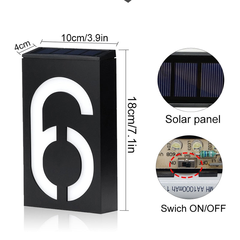 Lighteme LED House Number Solar Power Digital Hotal Door Wall Solar Light Address Number Sign Lamp Custom Street Number Plaque