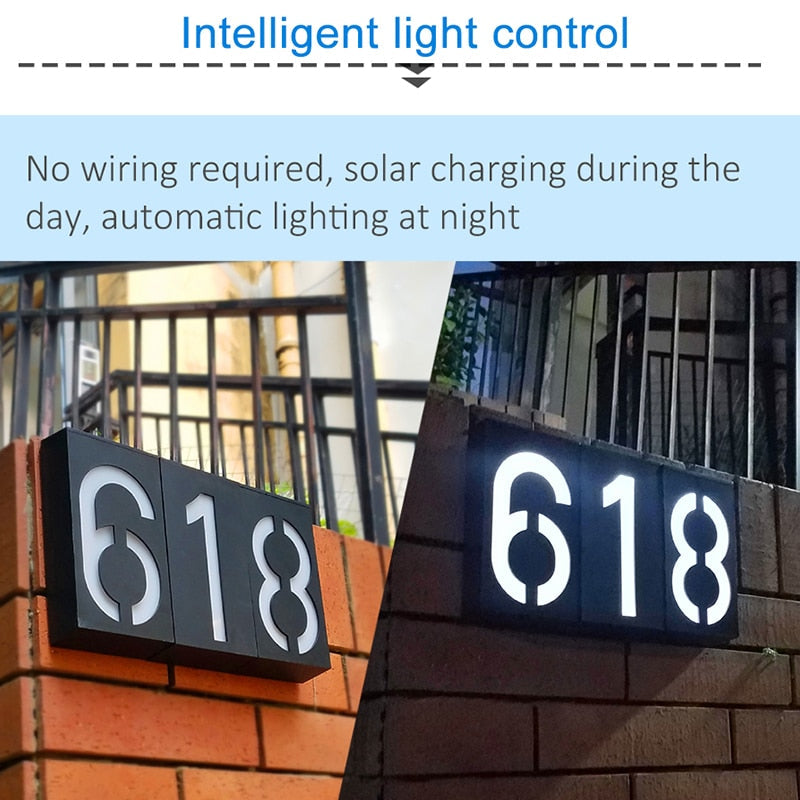 Lighteme LED House Number Solar Power Digital Hotal Door Wall Solar Light Address Number Sign Lamp Custom Street Number Plaque