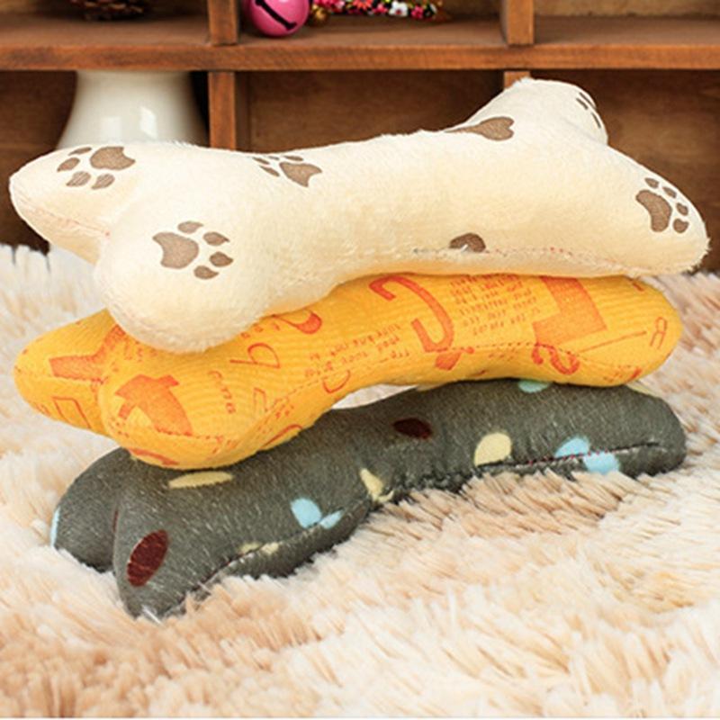Lighteme Pet Dog Squeak Toy Cartoon Bone Shaped Plush Chew Toy (3 colors)