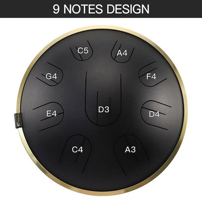 AS TEMAN Steel Tongue Drum | D Amara / C# Amara Black Tank Drum für Yoga & Meditation mit Geschenkset | 14 Zoll 9 Töne