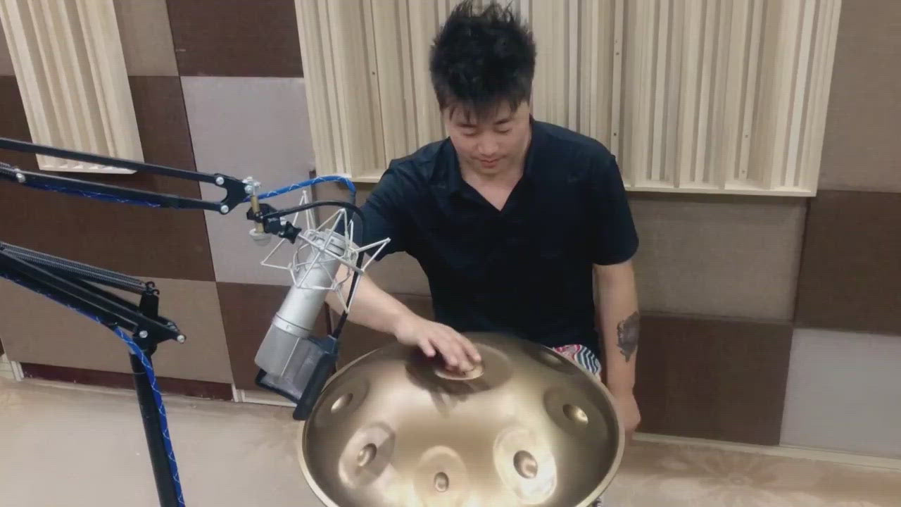  Lighteme Level A Upgrade Dazzling Gold Kurd Scale D Minor 22 Inch 9 Notes Stainless Steel Handpan Drum, Available in 440 Hz, High-end Percussion Instrument