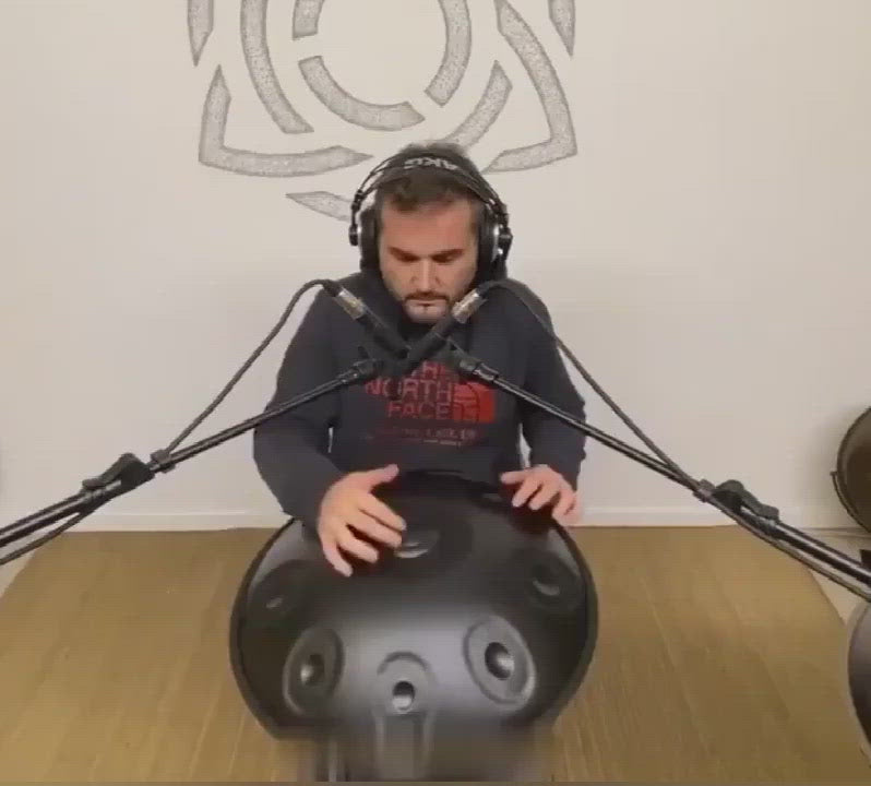 Lighteme Level B Upgrade Space Grey Kurd Scale D Minor 22 Inch 9/10 Notes Nitride Steel Handpan Drum, Available in 440 Hz, High-end Percussion Instrument