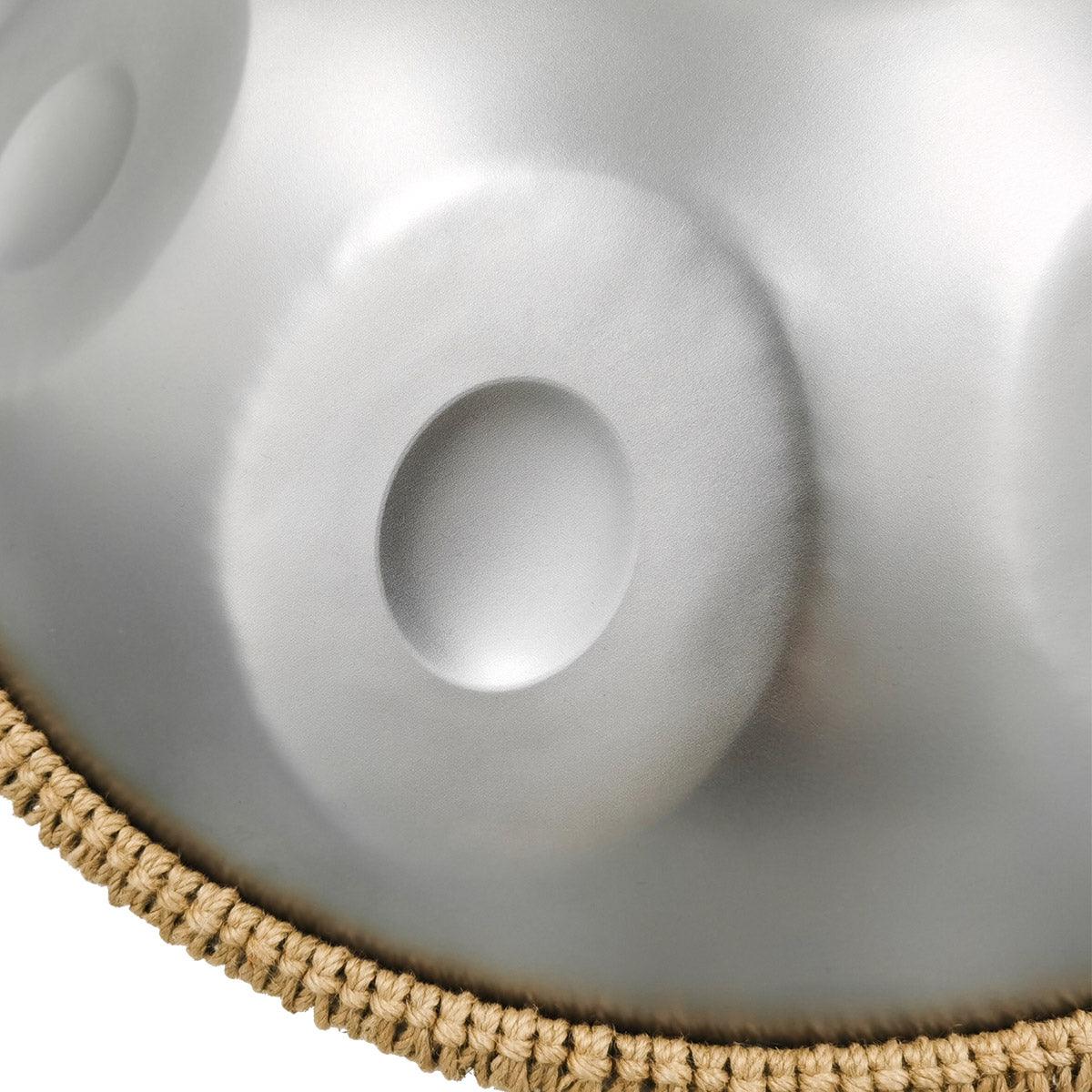 Lighteme Acier inoxydable Handpan Drum Argent Sterling 22 Pouces 9 Notes Ré Mineur Kurd Scale Hangdrum