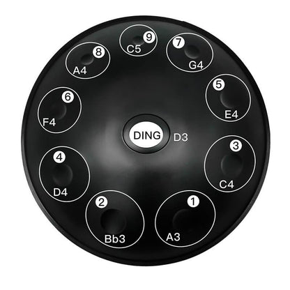 Lighteme As Teman Handpan Pure Black 10 Notes D Minor Scale Hangdrum with gift set