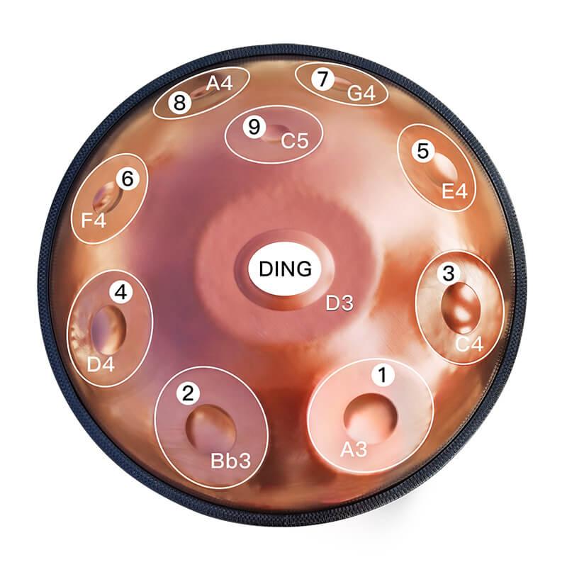 AS TEMAN Handpan Musikinstrument - Brown 10 Töne d Kurd Steel Hang Drum 432 440 Hz