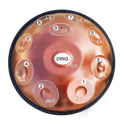 AS TEMAN Handpan Musikinstrument - Brown 10 Töne d Kurd Steel Hang Drum 432 440 Hz