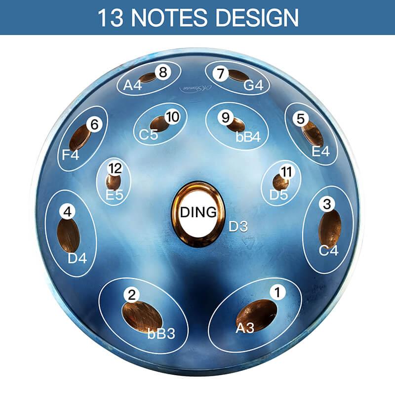 Lighteme As Teman Handpan NJ Star 13 Notes D Minor Scale Blue hangdrum with gift set