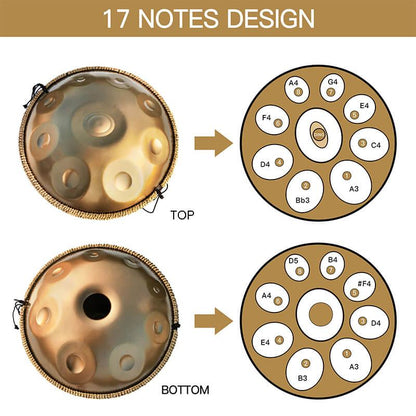 AS TEMAN Handpan Kaufen - 17 Töne d Kurd Steel Hang Drum 432 440 Hz Gold