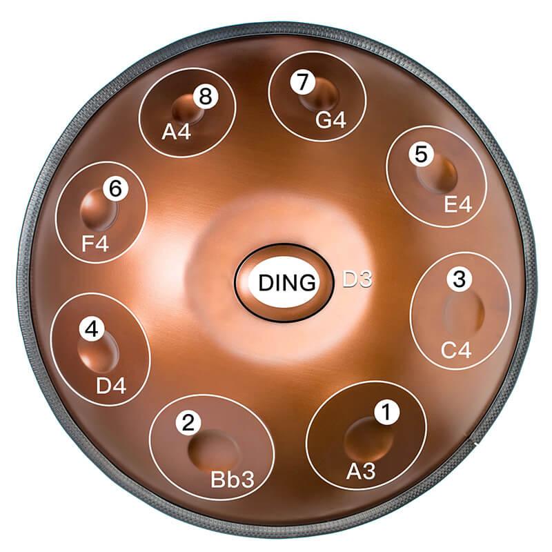 Lighteme As Teman Handpan Pure Brown 9 Notes D Minor Scale Hangdrum with gift set