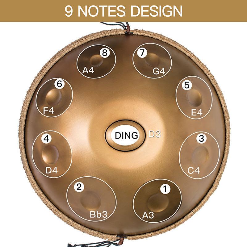 AS TEMAN Handpan Pure Golden 9 Notes Ré Mineur Scale Hangdrum avec coffret cadeau