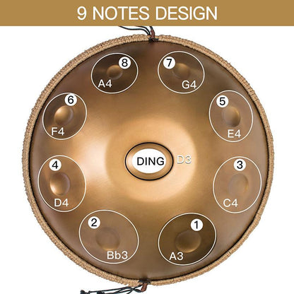 AS TEMAN Handpan Pure Golden 9 Notes Ré Mineur Scale Hangdrum avec coffret cadeau