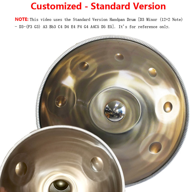 Lighteme Customized D3 Master Version / Standard Version High-end Stainless Steel Handpan Drum, Available in 432 Hz and 440 Hz, 22 Inch 9/10/11/12/13 Notes Professional Performances