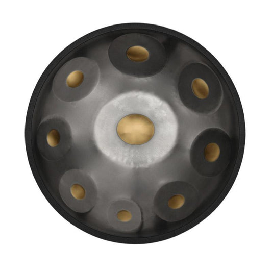 Lighteme King Mini Handpan Drum Kurd Scale G Minor 18 Inch 9 Notes High-end Stainless Steel Percussion Instrument, Available in 432 Hz and 440 Hz, - Gold-plated Sound Area