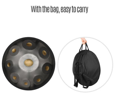 HLURU King High-end D Key 22 Inch 9/10/12 Notes Stainless Steel / Nitride Steel Handpan Drum, Available in 432 Hz and 440 Hz - Gold-plated Sound Area - HLURU