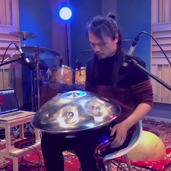 Lighteme Level C Upgrade Space Grey Kurd Scale D Minor 22 Inch 9 Notes Stainless Steel Handpan Drum, Available in 440 Hz, High-end Percussion Instrument