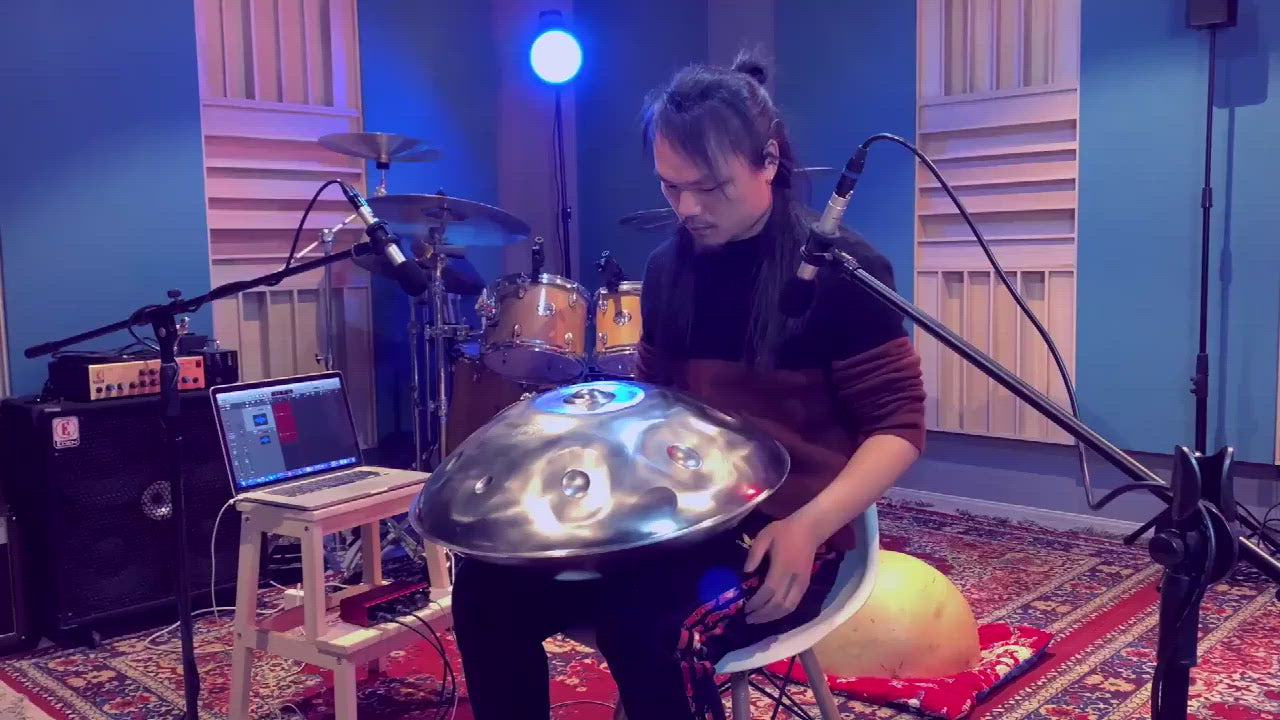 Lighteme Level C Upgrade Space Grey Kurd Scale D Minor 22 Inch 9 Notes Stainless Steel Handpan Drum, Available in 440 Hz, High-end Percussion Instrument